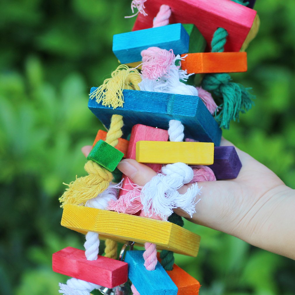 KINTOR Bird Chewing Toy Large Medium Parrot Cage Bite Toys African Grey Macaws Cockatoos Eclectus Amazon (Knot Block-17.5inch)